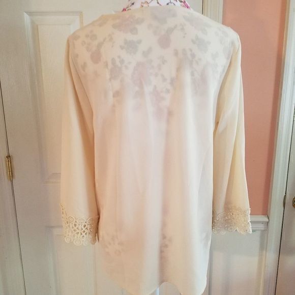 3 for $18 Alya Cream Top w/Crocheted Detail and Bell Sleeves - Picture 2 of 4